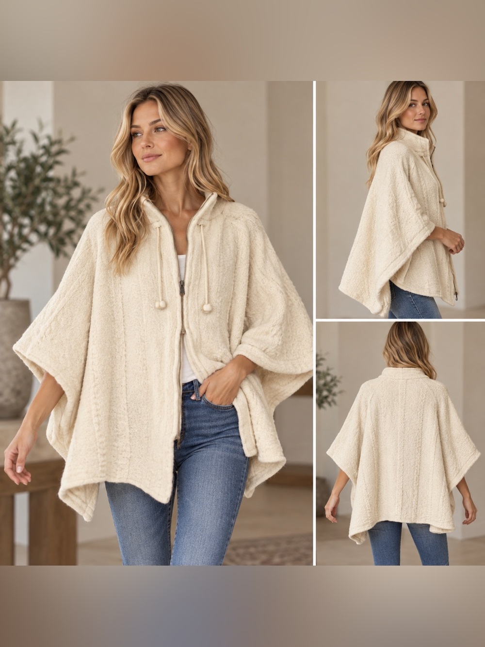 Boyne Valley Weavers Irish Wool Batwing Poncho Cardigan Sweater Jacket One Size